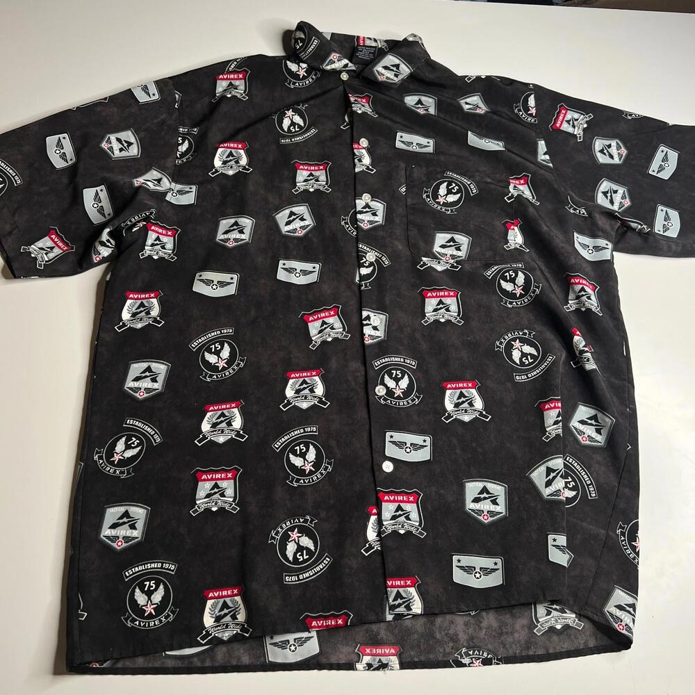 Avirex XL All Over Print Tactical Military Badge Short Sleeve‎ Shirt Vietnam